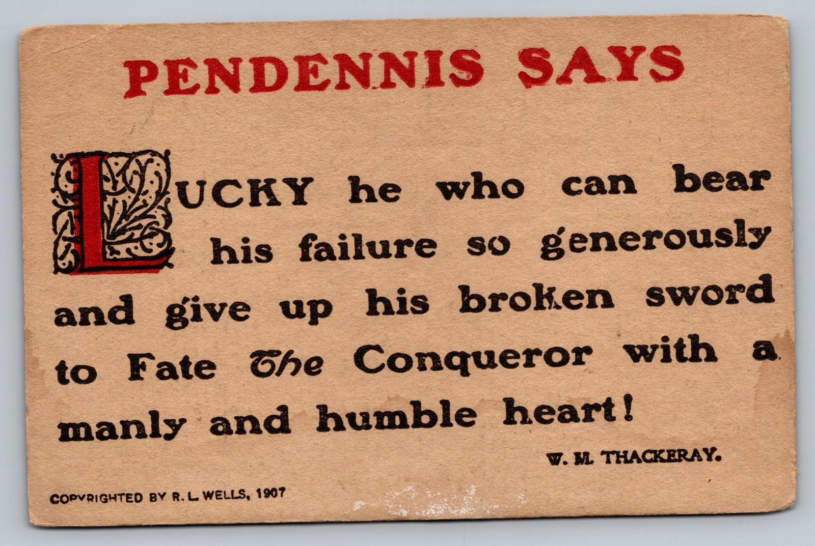 c1910 Pendennis Says W.M. Thackeray Unposted Vintage Postcard