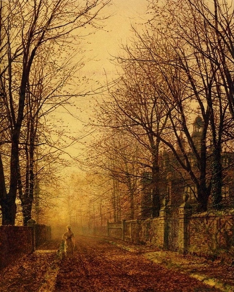 Oil painting John Atkinson - Autumn landscape In October sunset Hand painted