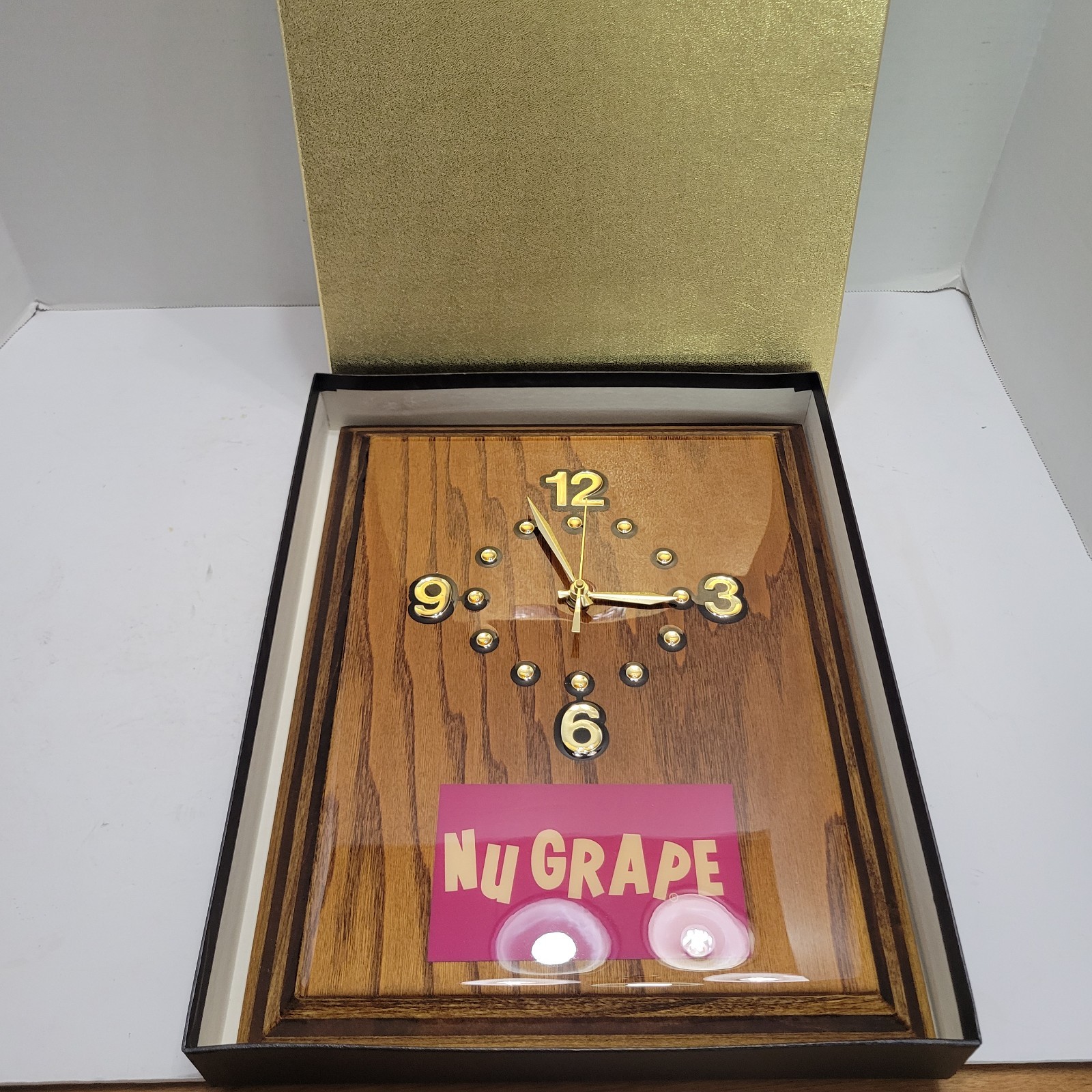 Vintage NOS Jebco Nu Grape Soda Advertising Wooden Clock   Hard To Find
