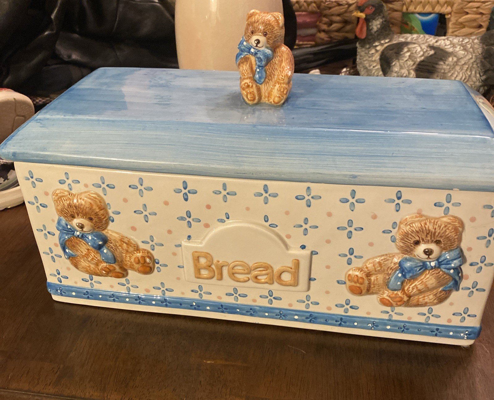 Vintage Rare Tienshan Theodore Bear Country Teddy Bear Bread Box great condition Vintage Rare Tienshan Theodore Bear Country Teddy Bear Bread Box great condition