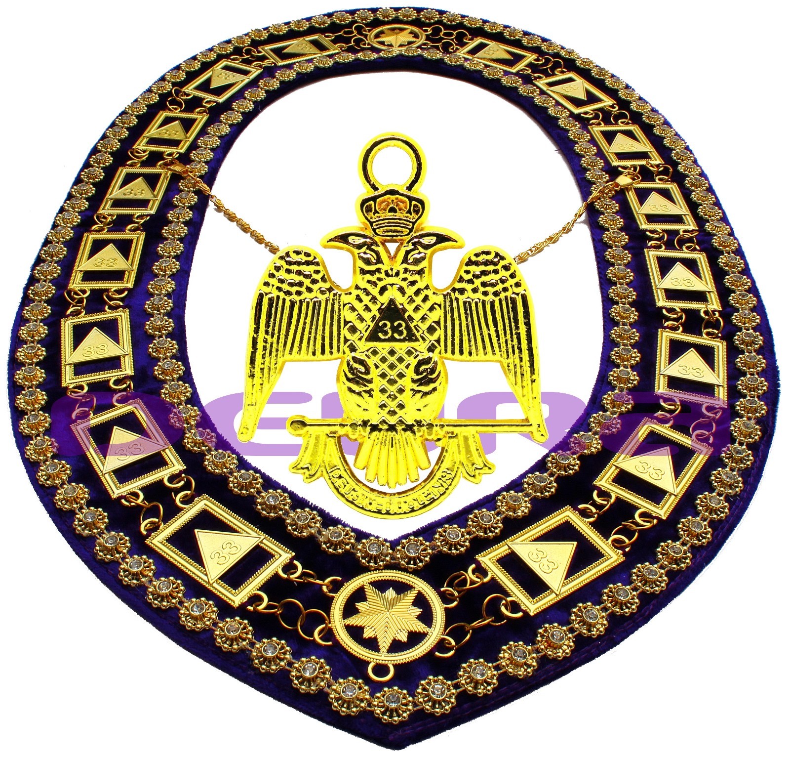 Masonic Collar DELUXE 33rd DEGREE SCOTTISH RITE PURPLE Backing + JEWEL DMP200