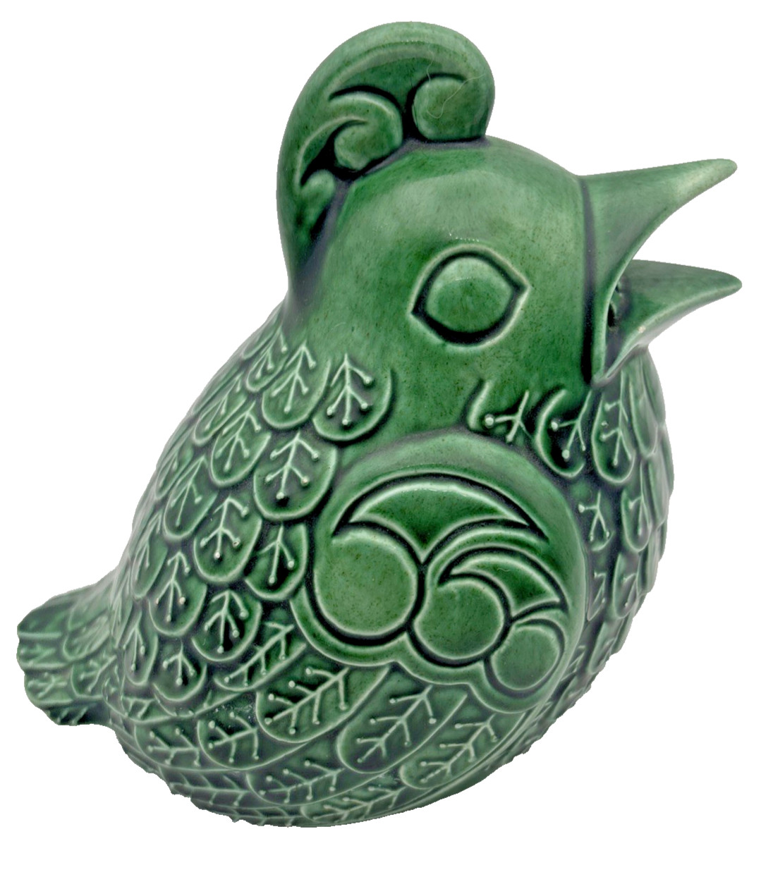 Ceramic Glazed Quail Bird Figurine Green Shaker