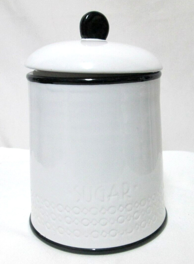 Anthropologie Biscuit Ceramic Sugar striped Jar Canister lidded black white