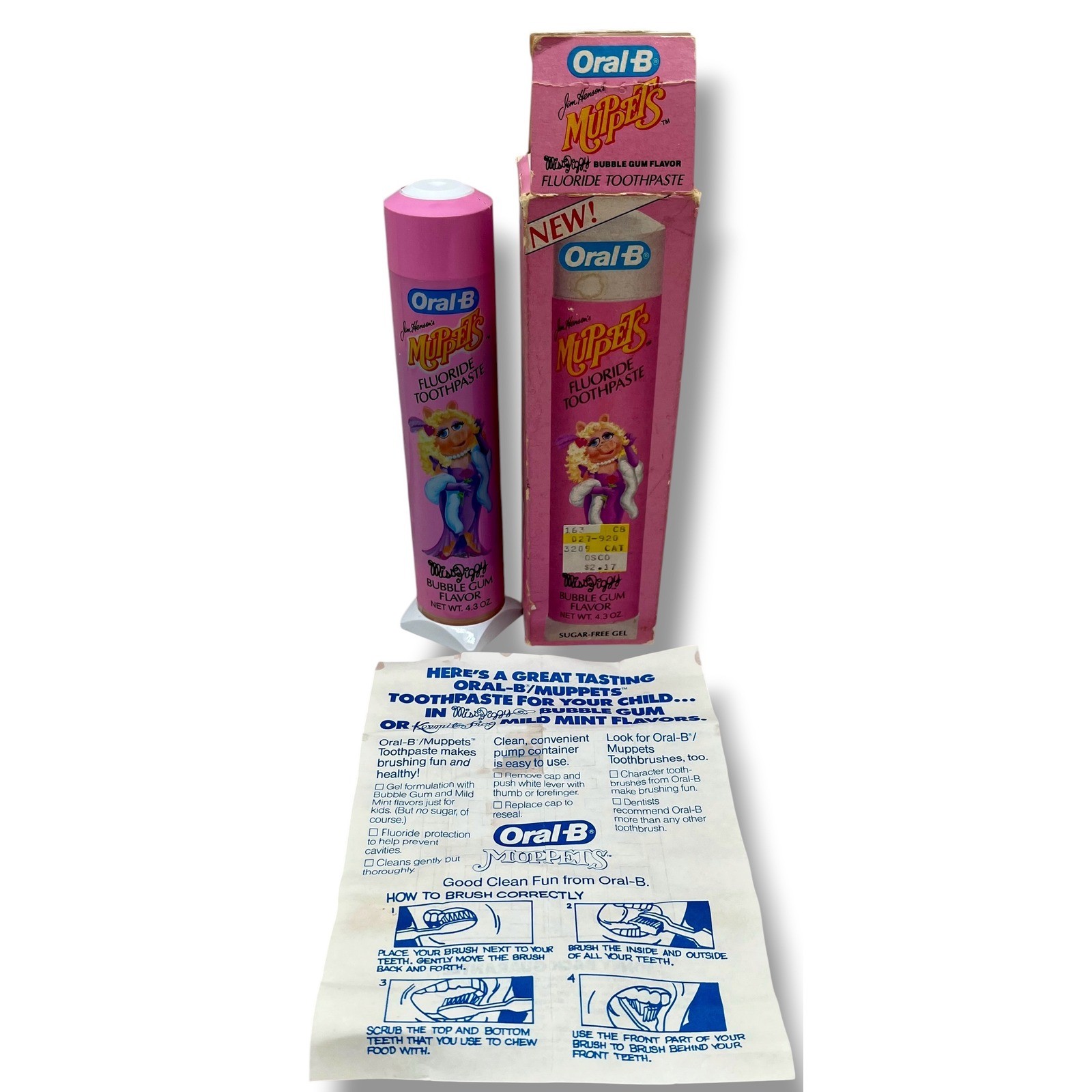 Vintage 1986 Oral-B Muppets Miss Piggy Bubble Gum Toothpaste Pump with Box 4.3oz