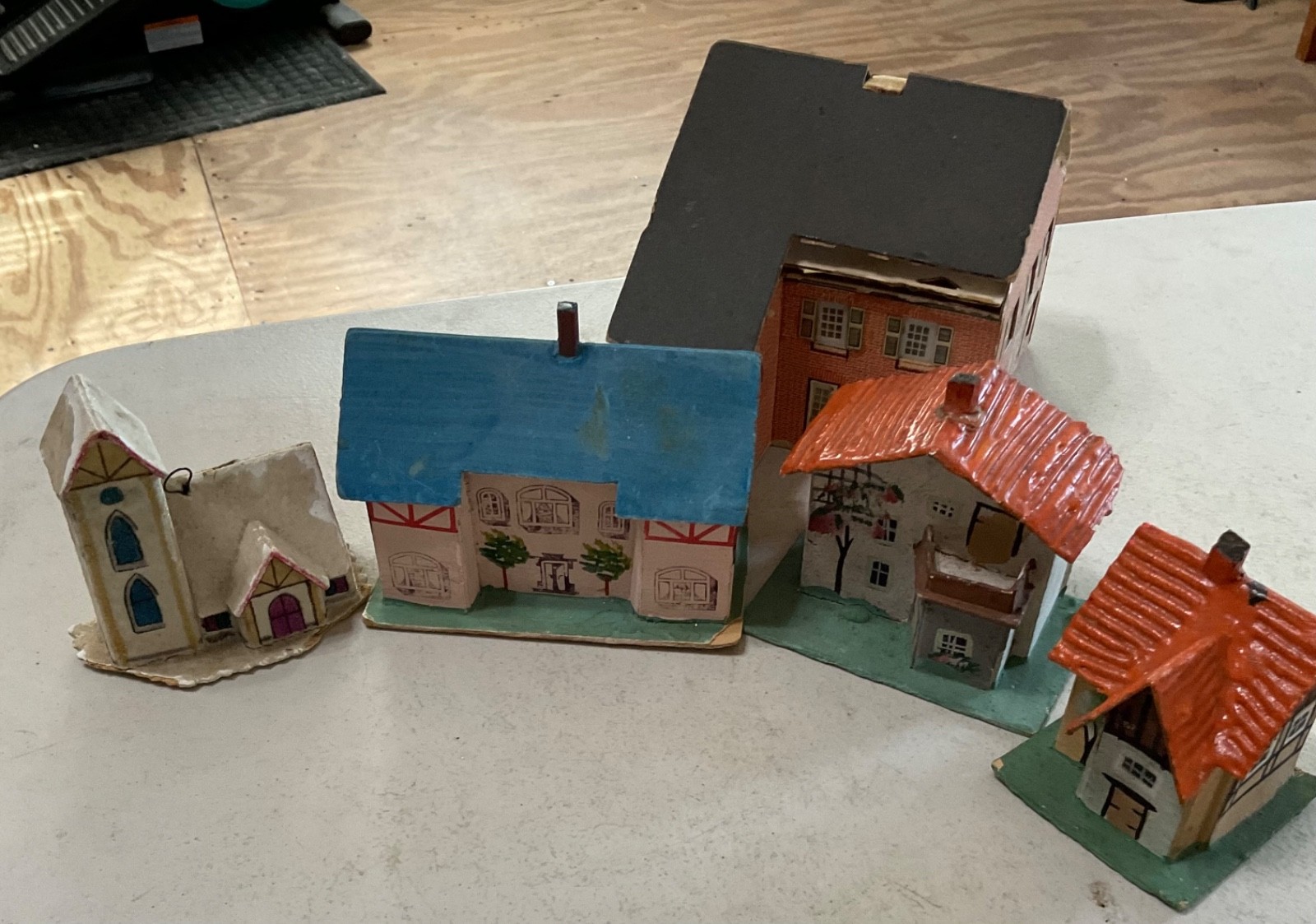 Vintage Christmas Putz Village Lot of 5 Includes Church German Houses