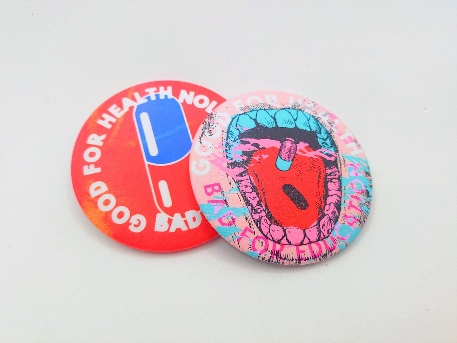AKIRA Pinback Button: Good For Health, Bad For Education 2 Pack With Stickers AKIRA Pinback Button: Good For Health, Bad For Education 2 Pack With Stickers
