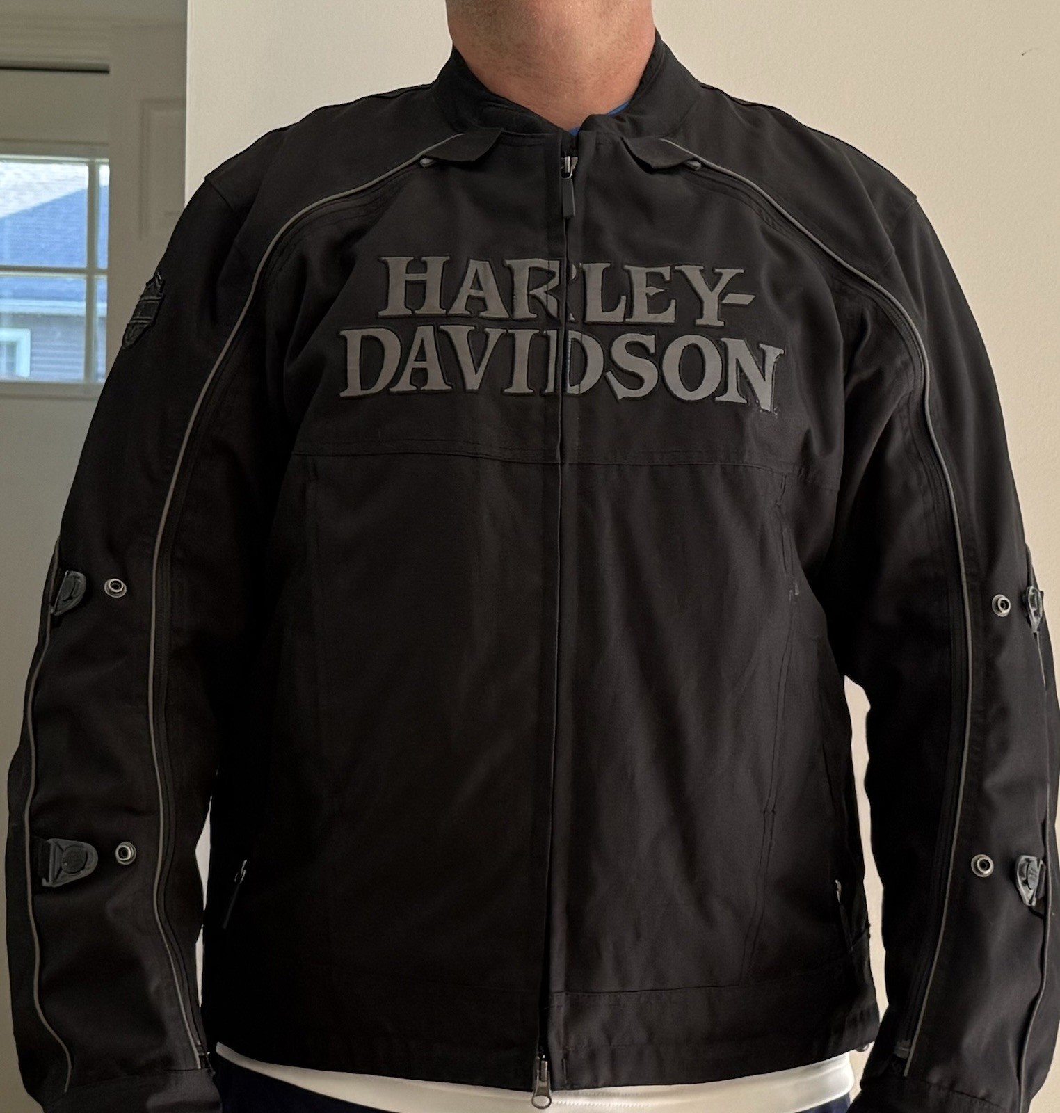 Willie G Harley-Davidson Black Motorcycle Jacket w/ reflective Skull. Size L 