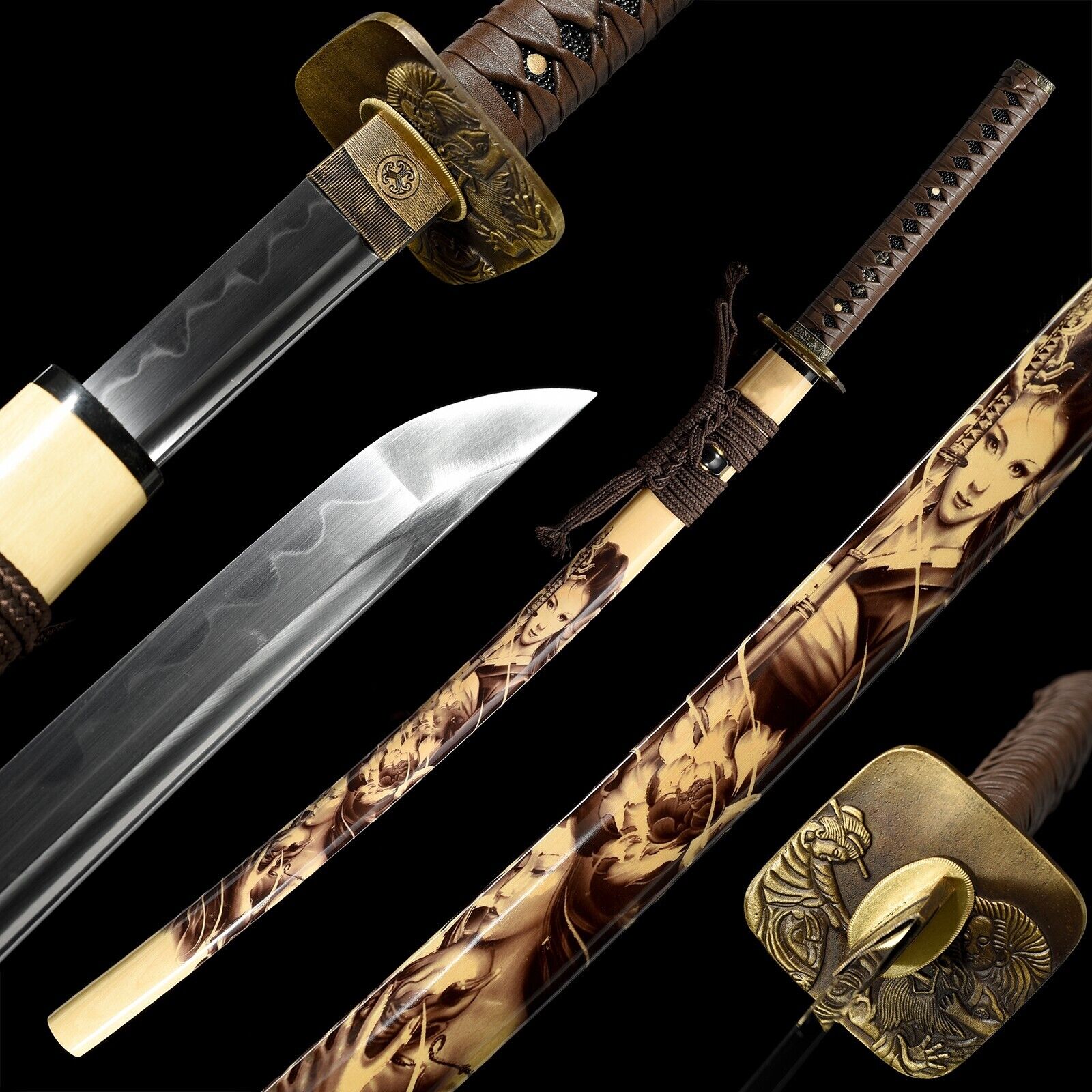40\'\'Elegant Geisha Japanese Clay Tempered T10 Steel Katana Samurai Sharp Sword