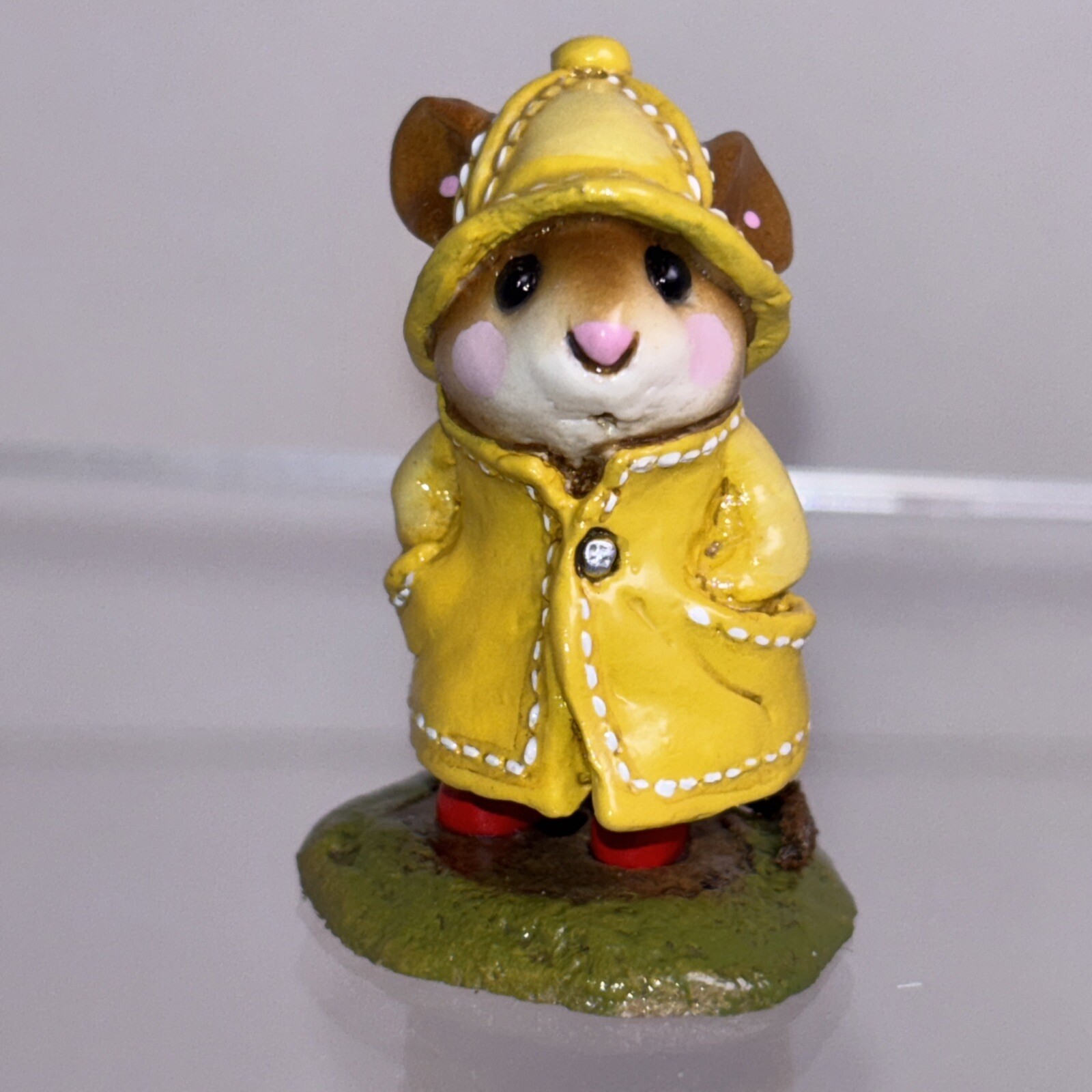 WEE FOREST FOLK   M-180 (4) April Showers,  Mouse in YellowSlicker&Hat,Red Boots