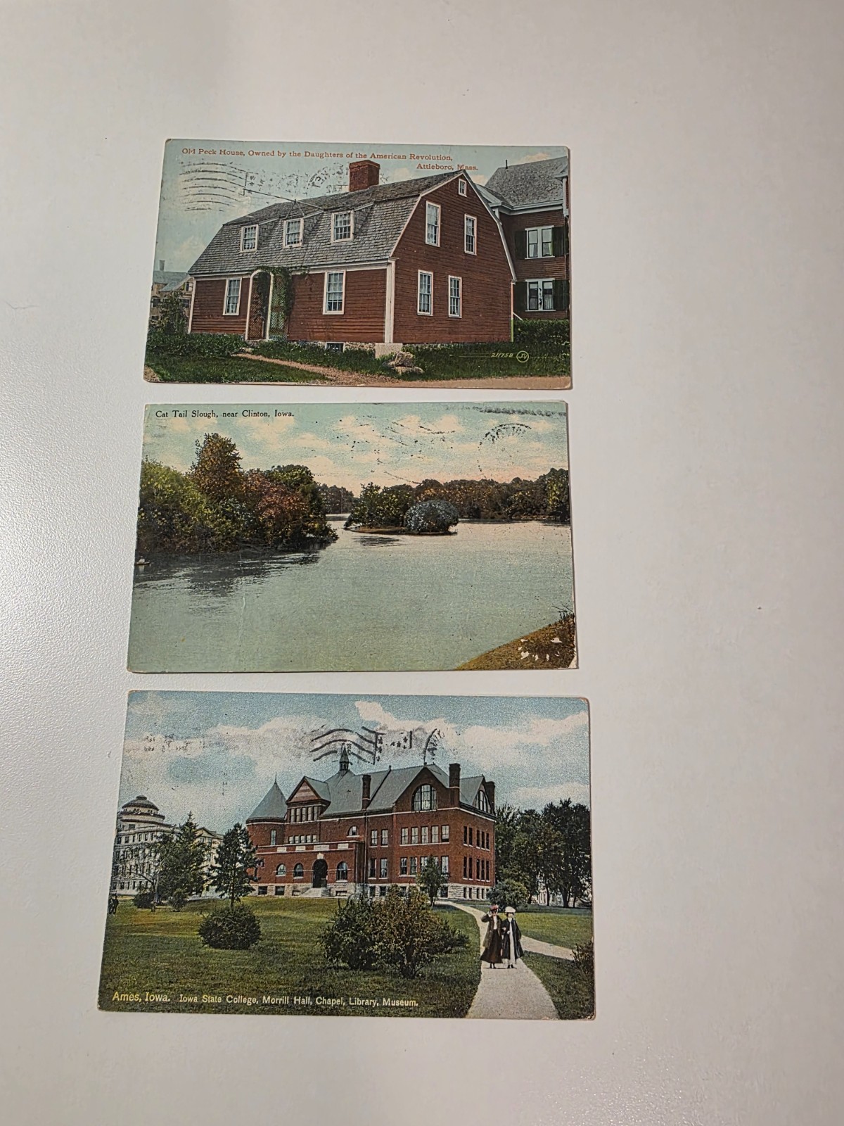 3 Used Antique Postcards - 1910 Attleboro, MA/ 1910 Clinton, IA / 1910 Ames, IA