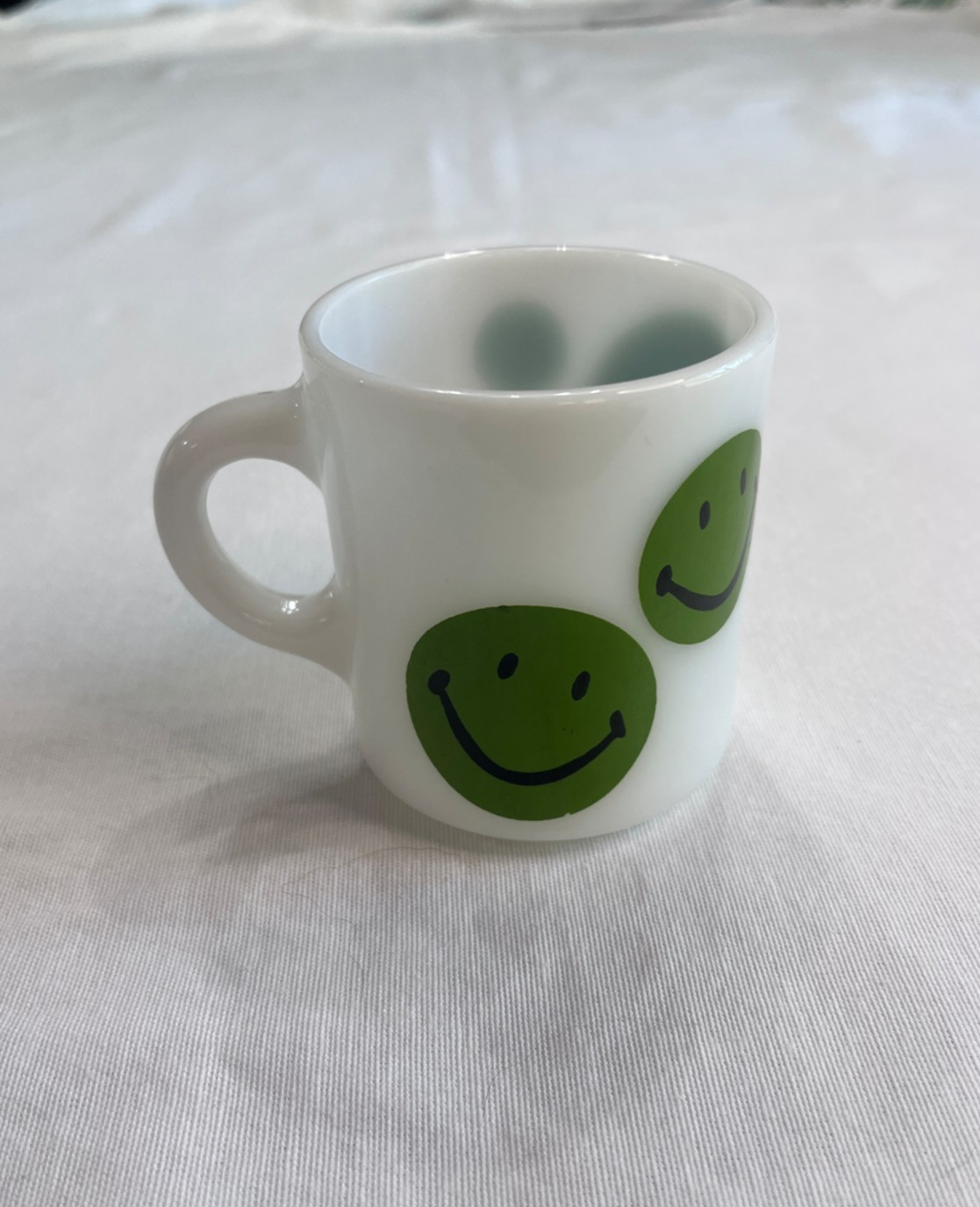 Vintage 1970s White Milk Glass Smiley Face Mug 3 1/2\