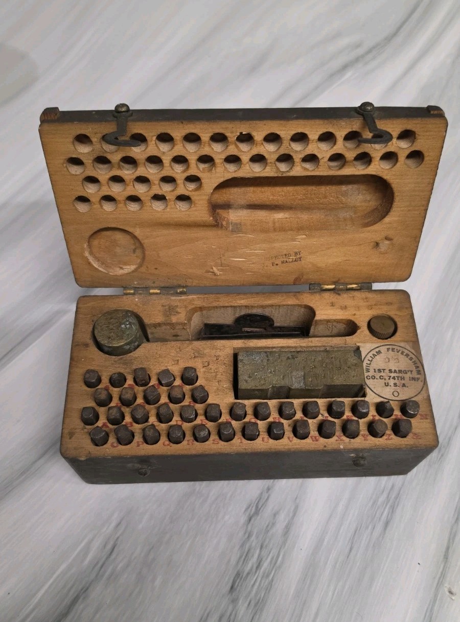 WWI US Army M1910 Dog Tag Stamping Kit / Marking Outfit with ID Tag WWI US Army M1910 Dog Tag Stamping Kit / Marking Outfit with ID Tag