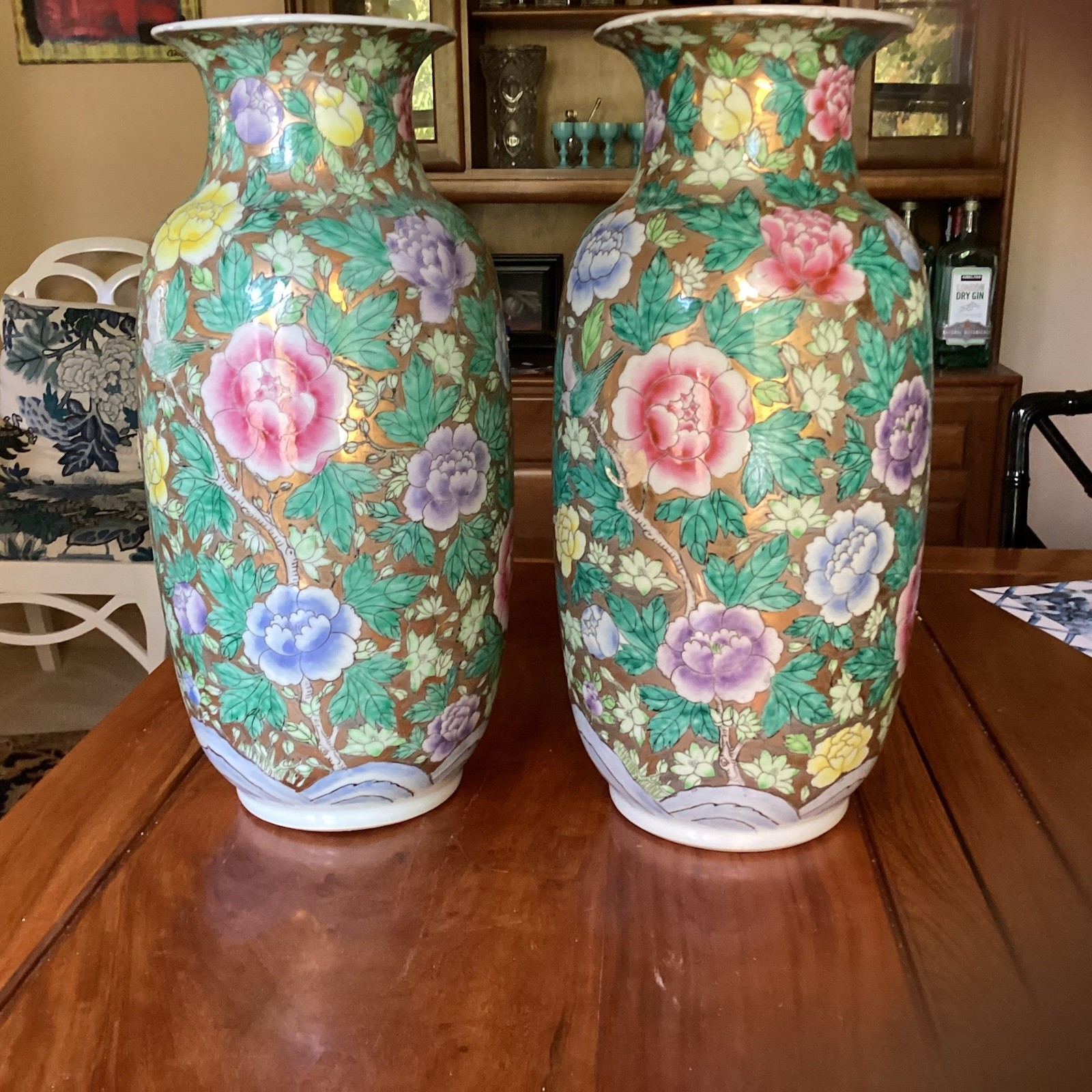 Chinese Floral Porcelain Vase Pair, Made in China, Provenance Not Available
