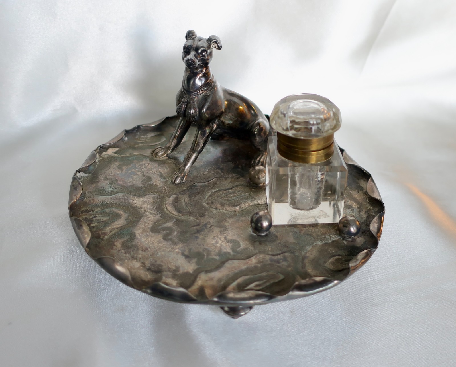 Rare Antique Greyhound/Whippet Silver Plated Derby Inkwell Rare Antique Greyhound/Whippet Silver Plated Derby Inkwell