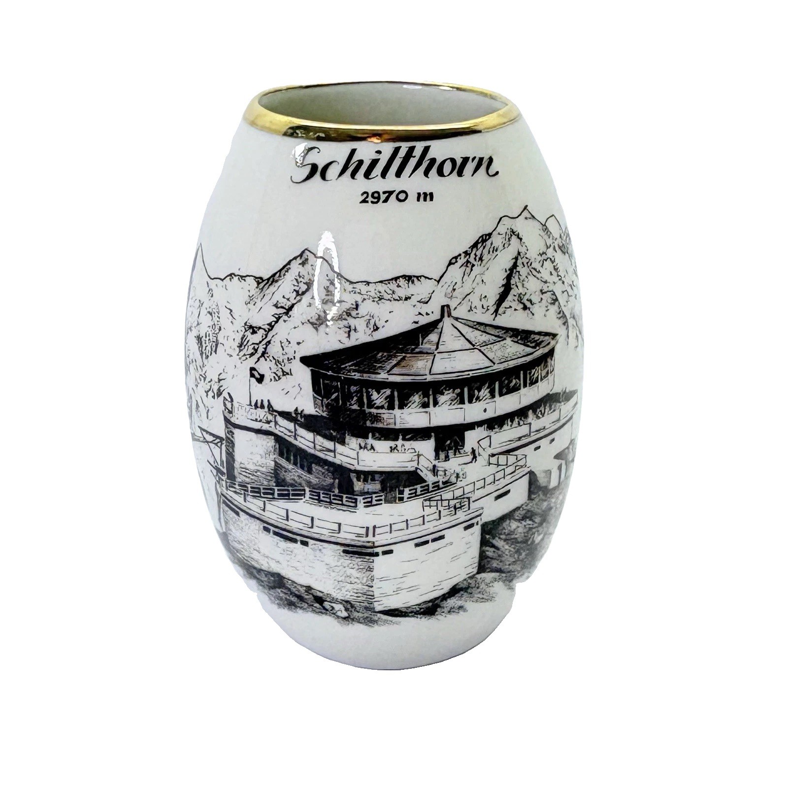 Vtg Ottlinger Sevelen 70’’s Schilthorn Summit @ 2970 Mt Souvenir Bud Vase 3.25”h