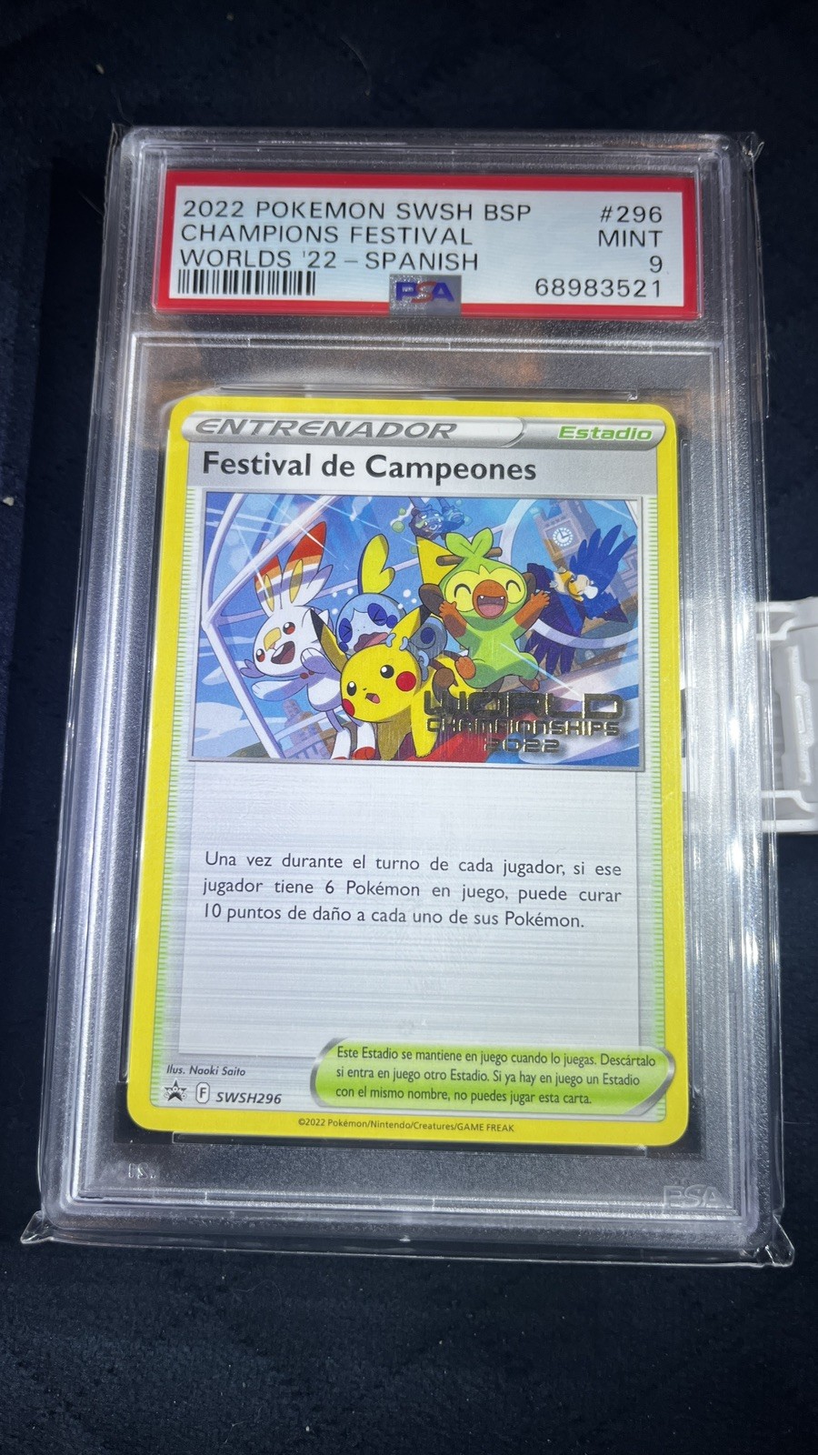 2022 Pokemon SPANISH Promo-PSA 9-Champions World Festival Trainer SWSH BSP #296