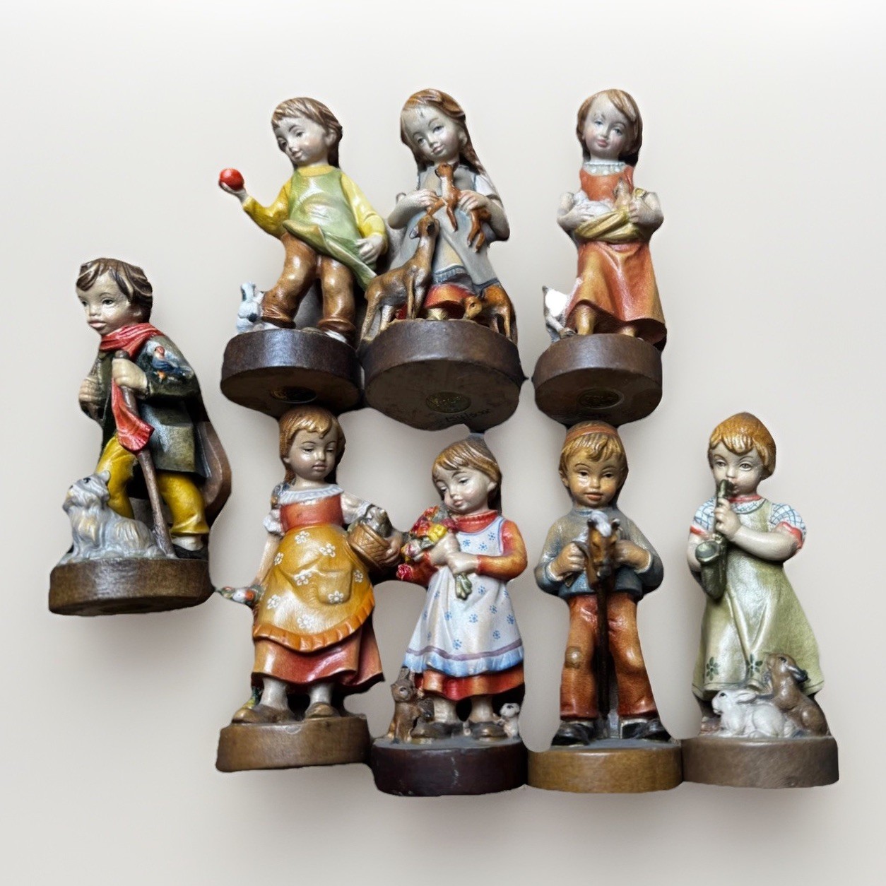 Lot of 8 DOLFI Wood Figurines Italy – Children, Animals, Deer, Flute Vintage Set