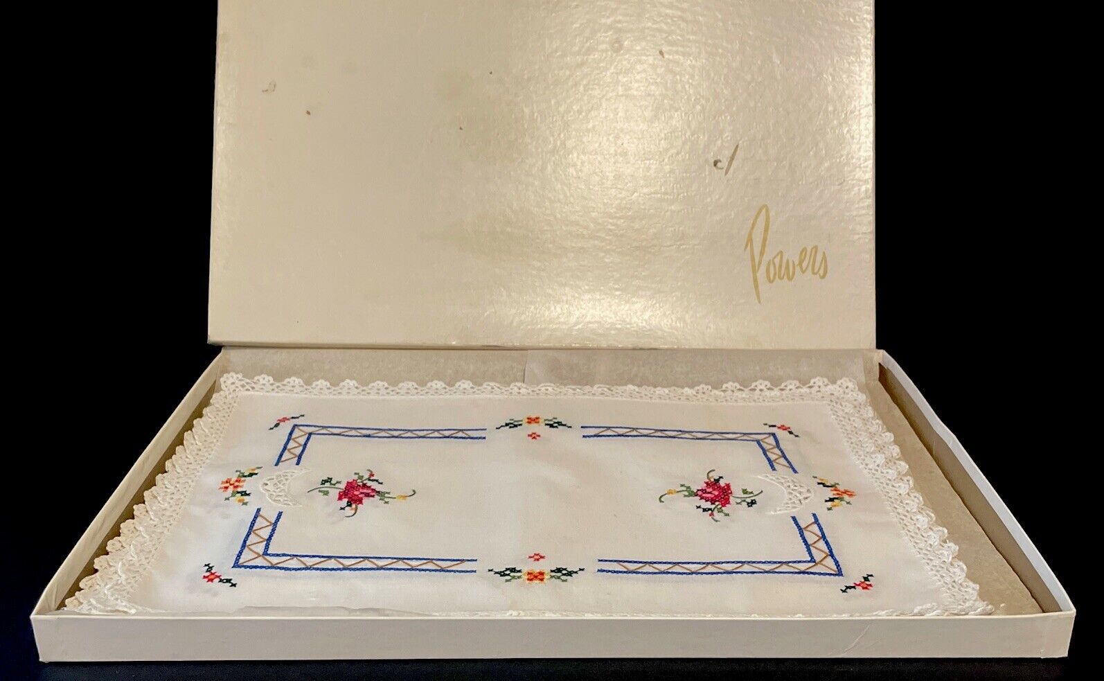 PRETTY LOT OF *8* VINTAGE HAND EMBROIDERED PLACEMATS & TABLE RUNNER POWERS STORE