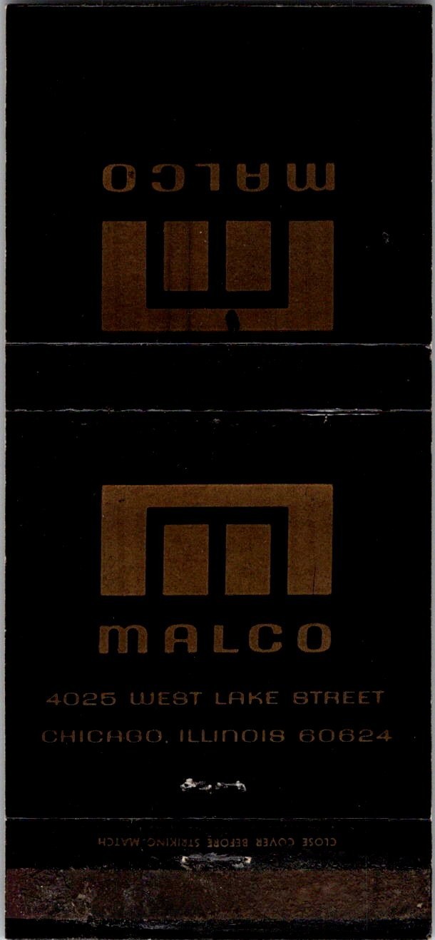 Malco 4025 West Lake Street Chicago IL Vintage Matchbook Cover 5M28-3