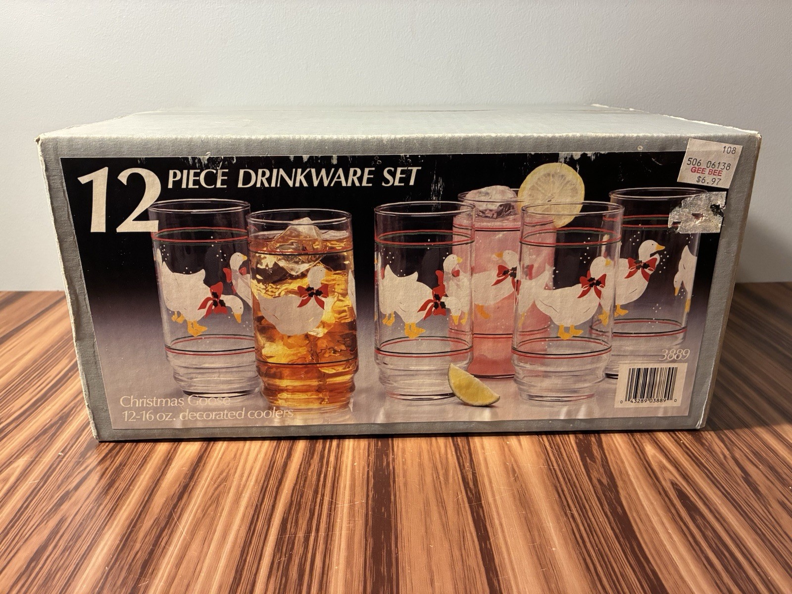 Vintage 1980s Indiana Glass Company 12 Christmas Goose 16 oz Glasses Sealed