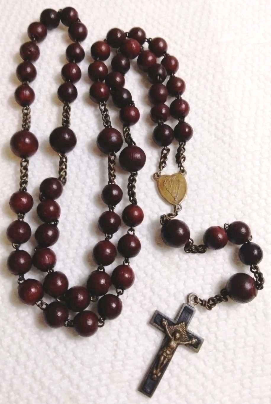Antique 1800's  Rosewood Blessed France Rosary Upside Down Virgin Mary Center 