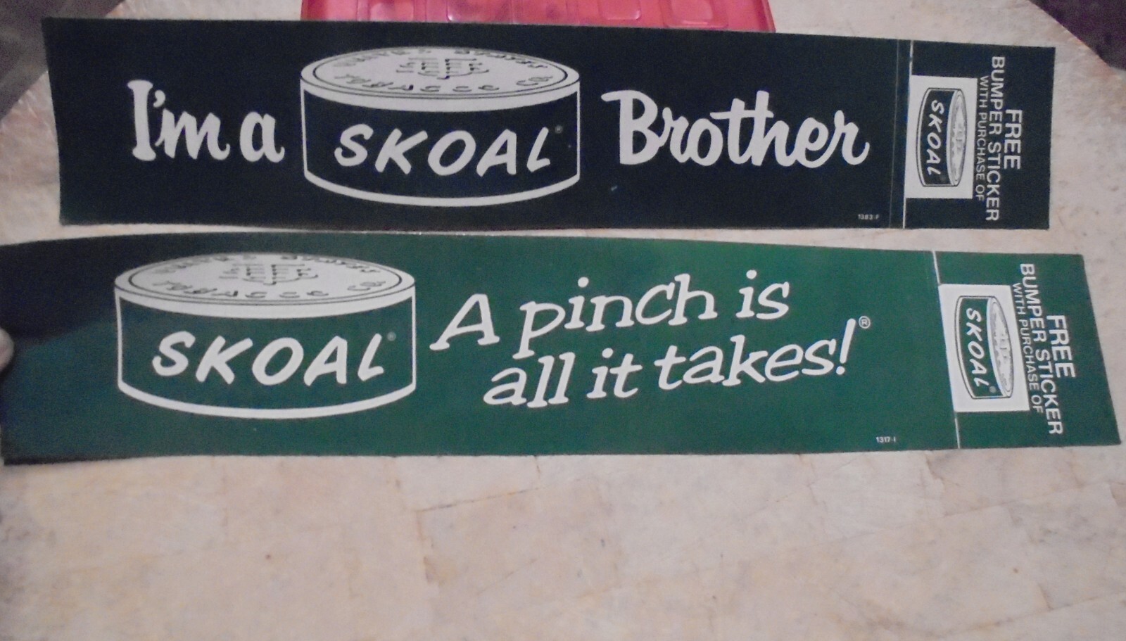 2-VINTAGE 1983 SKOAL BUMPER STICKERS MINT/NEW/UNUSED 17\