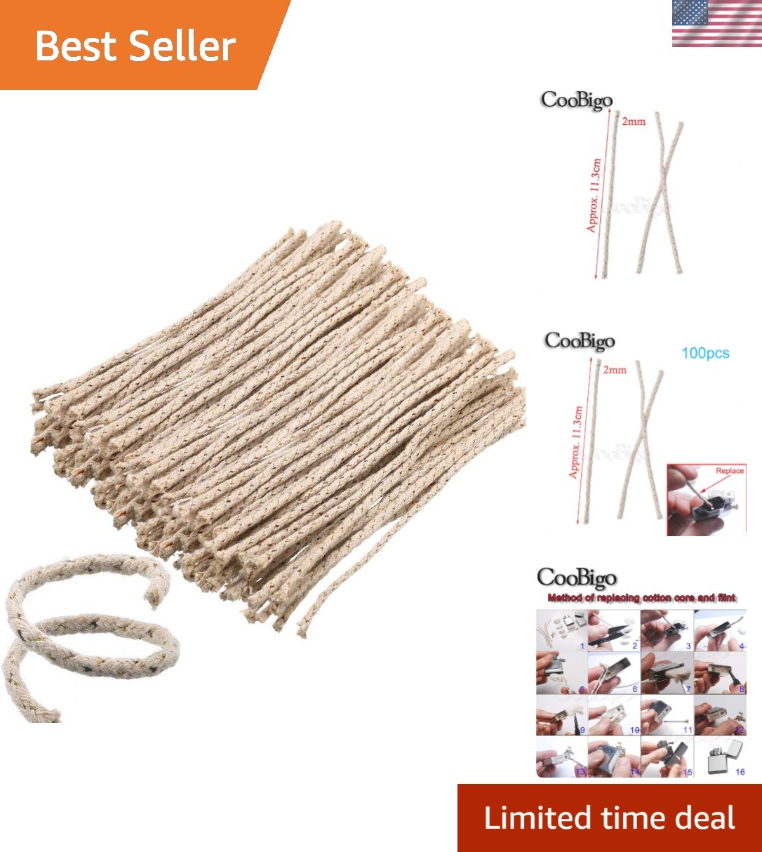 100pcs Oil Lighter Wick Copper & Cotton Material Kerosene Petrol Lighter Acce...