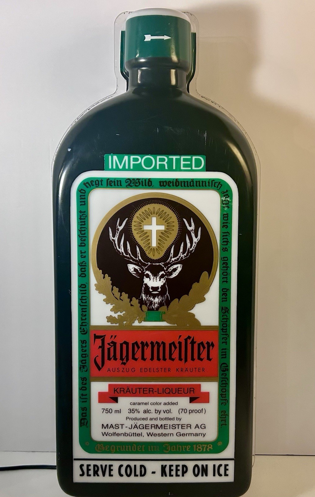 Jägermeister Bottle Electric Light Up Bar Sign 25x11 Mancave Vintage Plastic