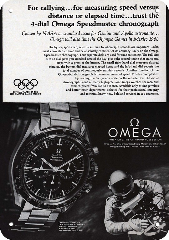 1968 OMEGA SPEEDMASTER Gemini & Apollo Astronaut DECORATIVE REPLICA METAL SIGN 1968 OMEGA SPEEDMASTER Gemini & Apollo Astronaut DECORATIVE REPLICA METAL SIGN
