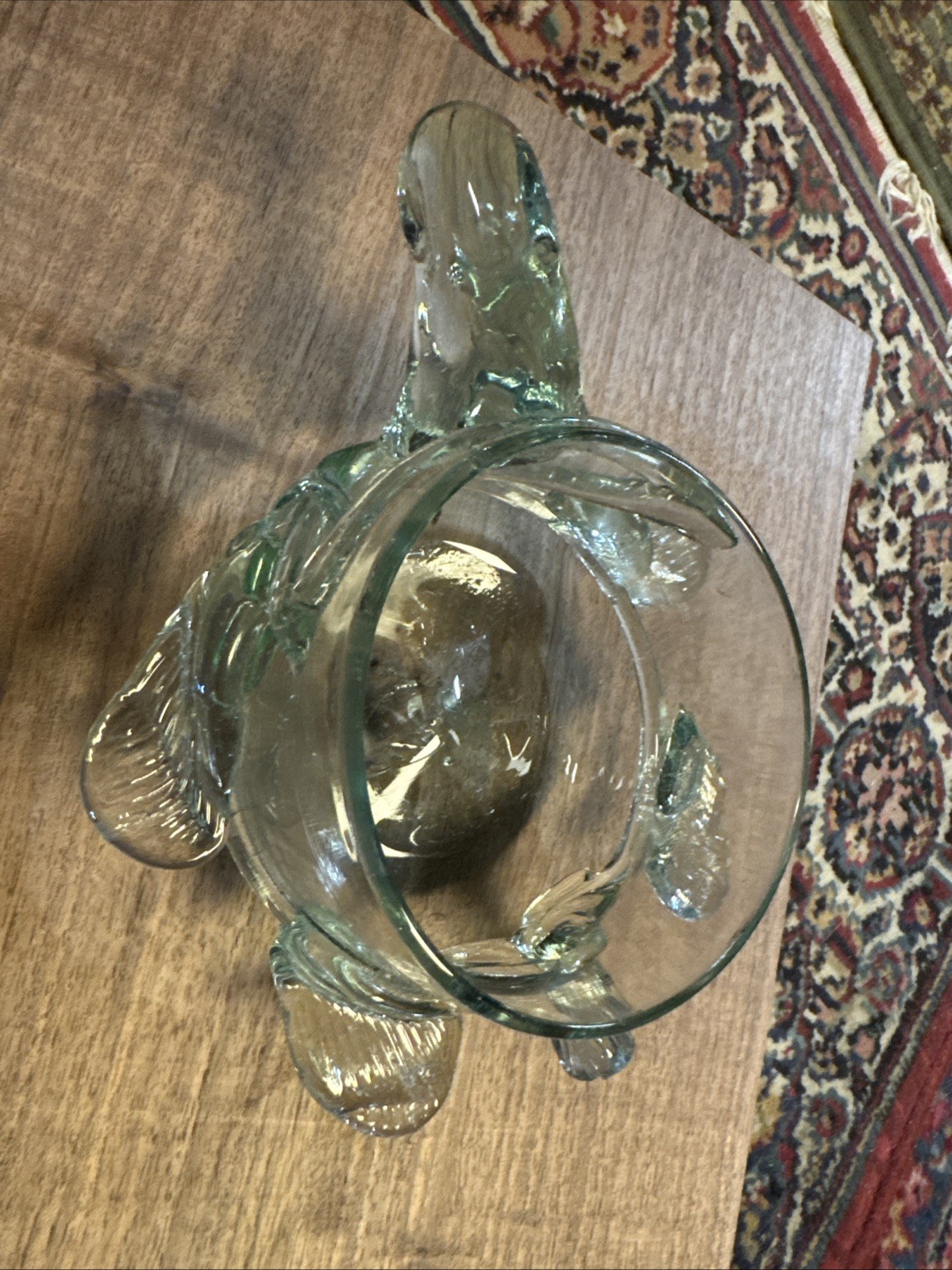 Vtg Hand-Blown Art Glass Sea Turtle Decorative Bowl, Planter, Green Tint, 6in