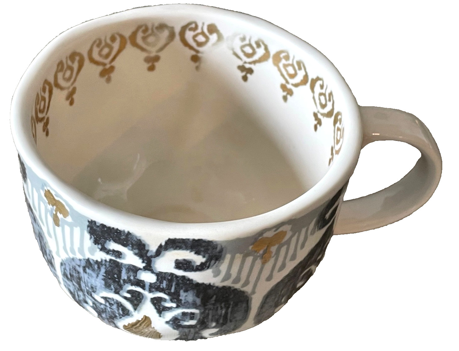 Anthropologie Tanja Ikat Cup Coffee Tea  Ceramic Silver & Gold EUC
