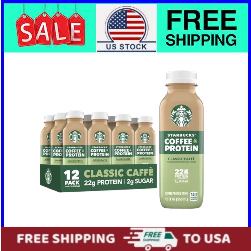 12 Pack Starbucks Coffee & Protein Classic Caffe High Protein Iced Coffee 12 oz