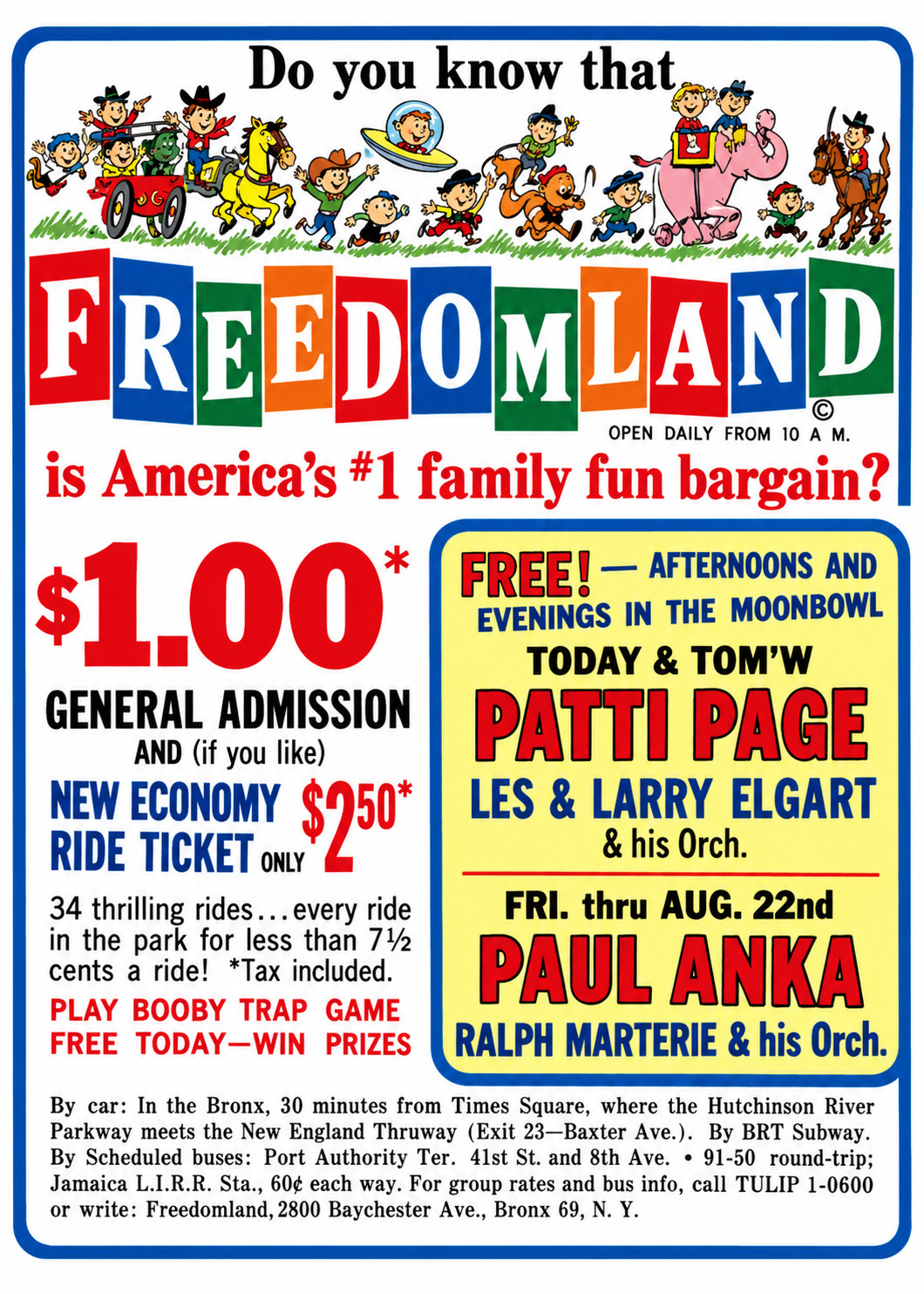 Vintage Freedom Land  Amusement Park Ad Magnet -Bronx, New York Paul Anka Sings