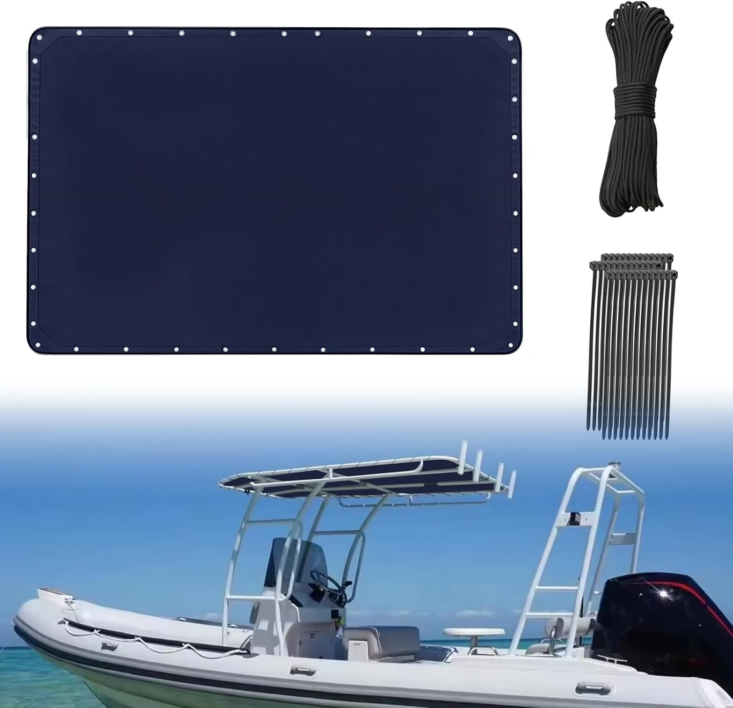1200D T-Top Canvas Boat Shade Cover, Center Console Boat Waterproof T Top Canvas