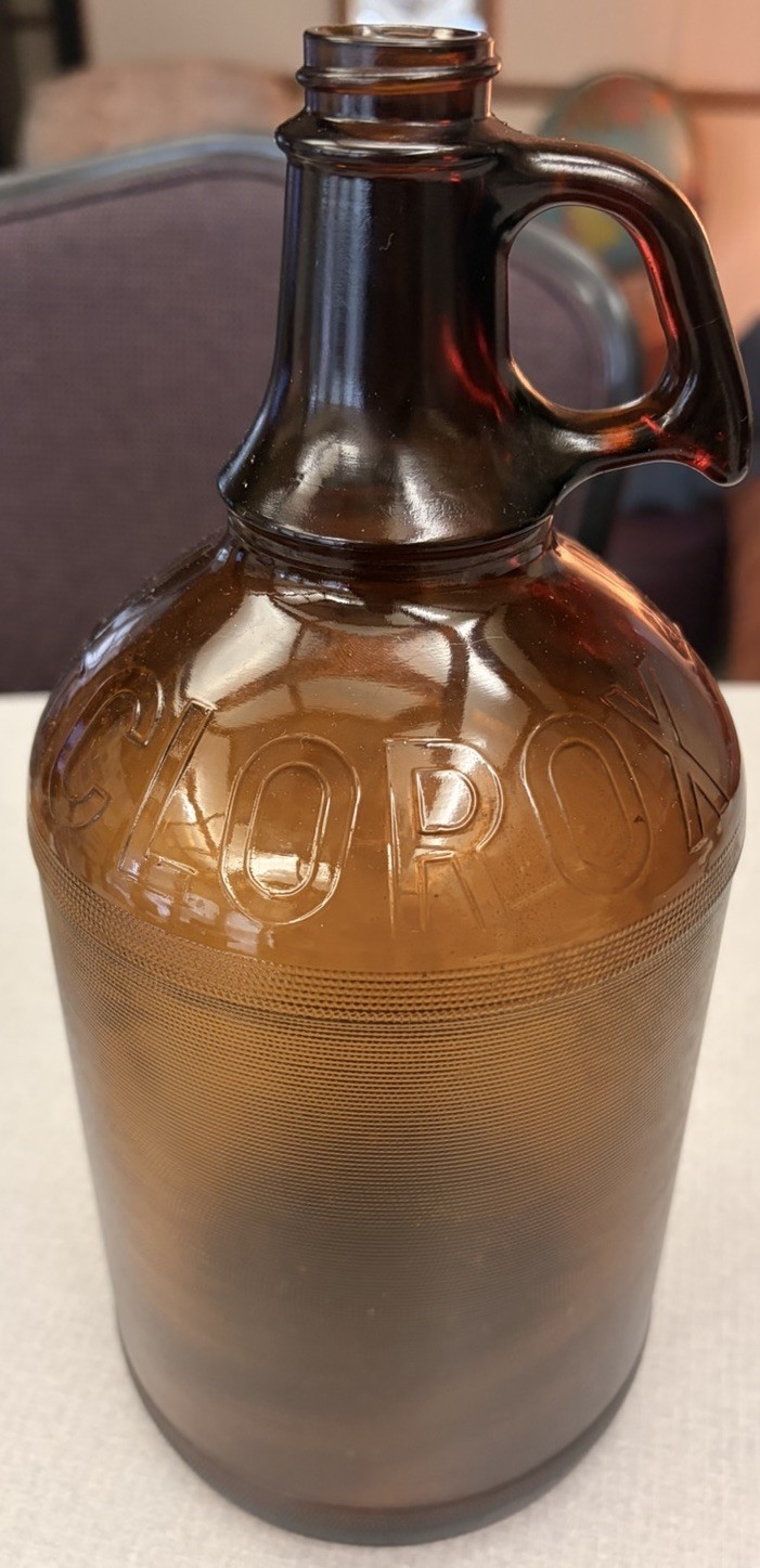 VTG ATQ Clorox 1/2 Half Gallon Embossed Glass Jug Amber Brown Sample Test Bottle