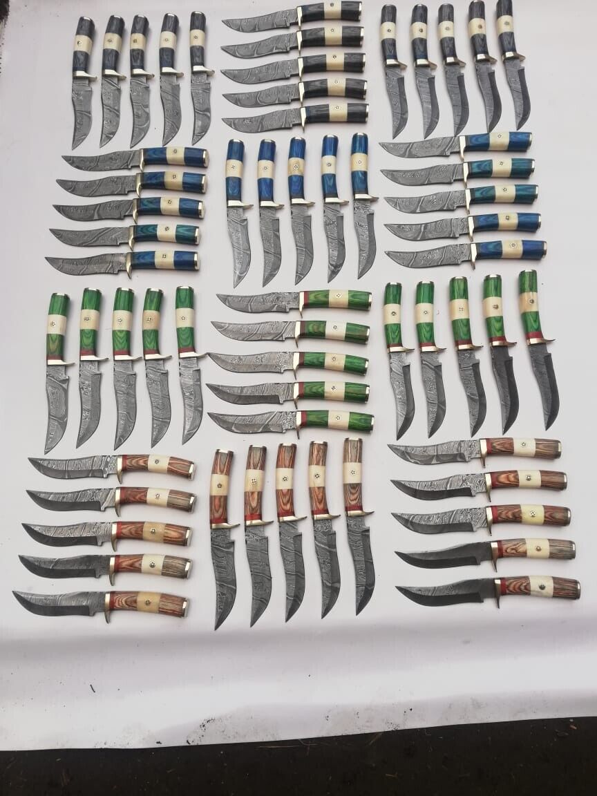 Beautiful Custom hand made Damascus steel lot of 50pcs Hunting knives