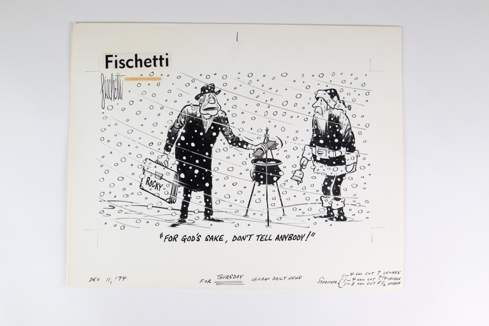 1974 John Fischetti Original Political Cartoon Rockefeller Rocky Vice President