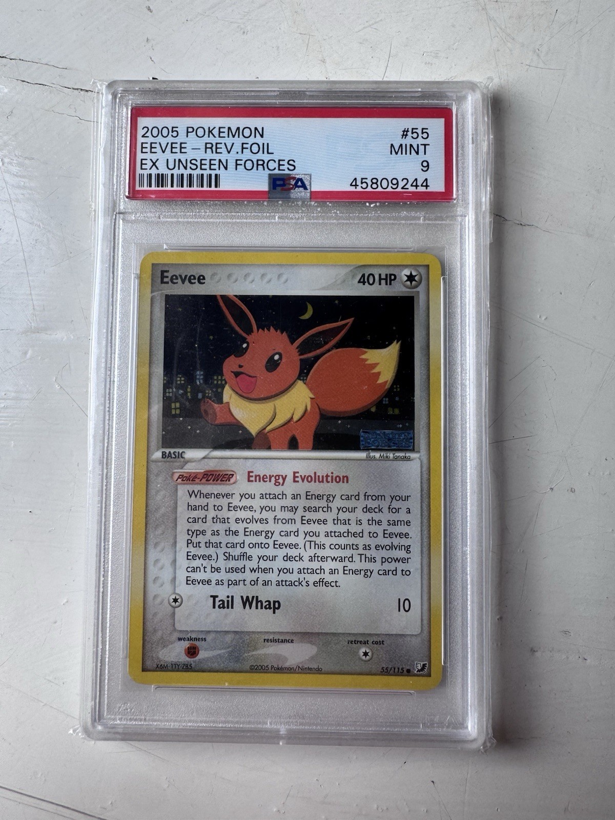 Eevee Reverse Holo 55/115 Ex Unseen Forces Psa 9 Pokemon 2005 Eevee Reverse Holo 55/115 Ex Unseen Forces Psa 9 Pokemon 2005