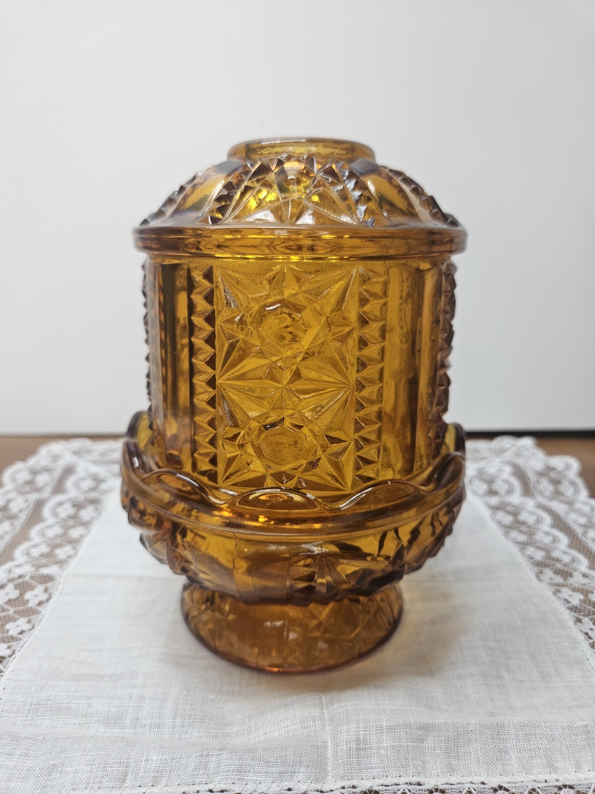 Vintage Fairy Lamp Stars & Bars Amber Candle Holder 6.5