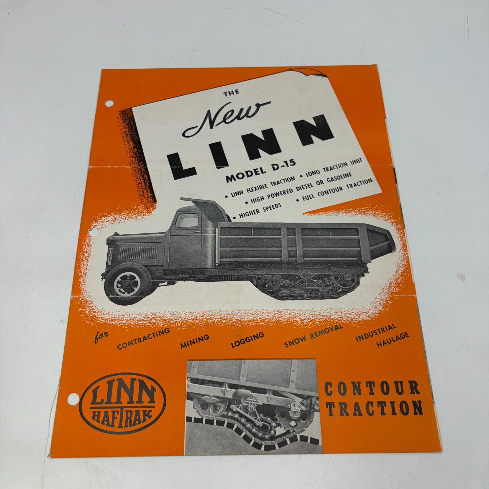 1947 LINN MODEL \'D-15\' / MINING LOGGING DUMP  Truck Dealer Sales Brochure