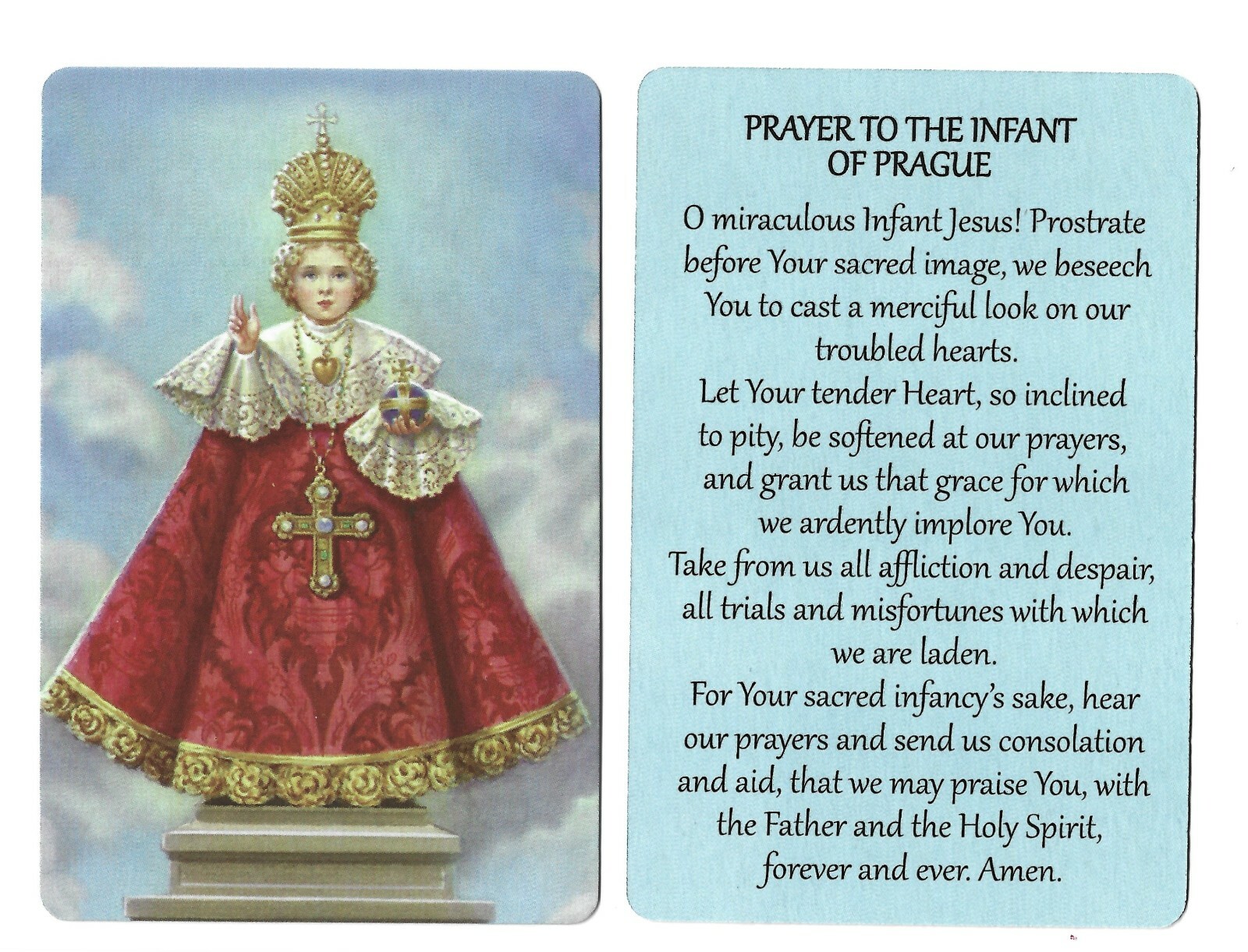 (3 copies) Infant of Prague Wallet Size Holy Prayer Cards Catholic