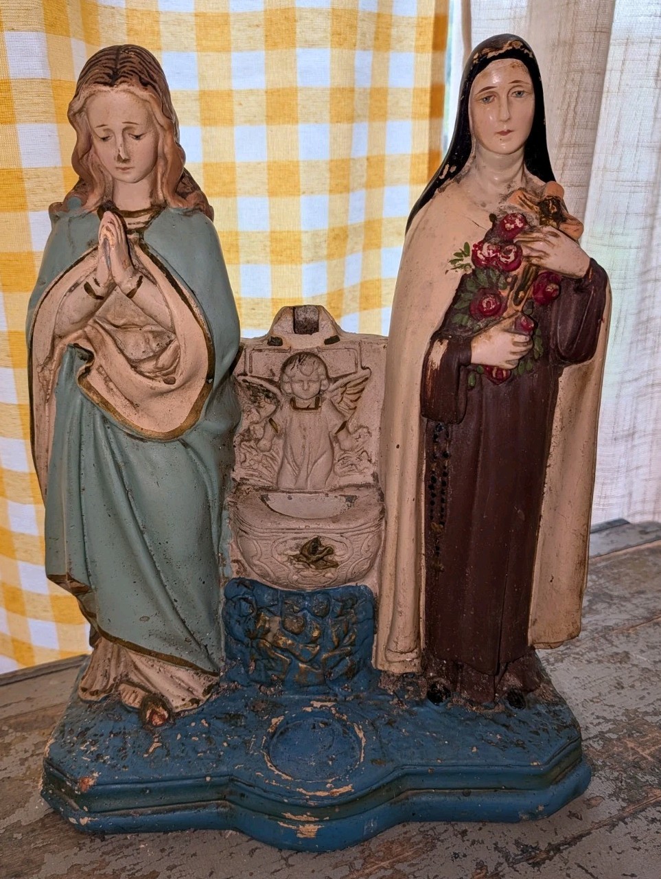 Antique 1927 Chalkware Alter Statue Virgin Mary And Saint Anne