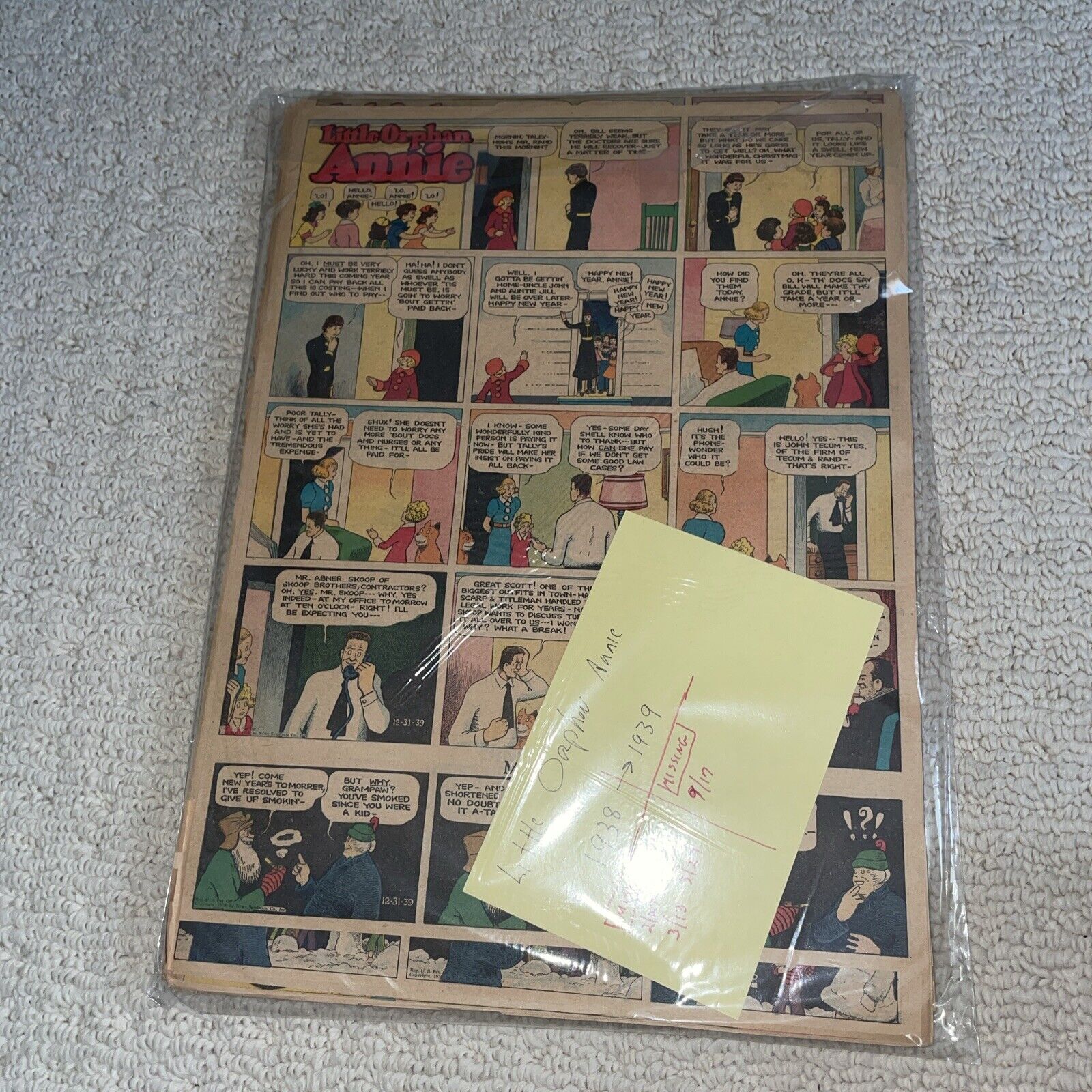 1938-39 Little Orphan Annie Full Page Color NP Comic Near Complete 10.5x14.8 MR