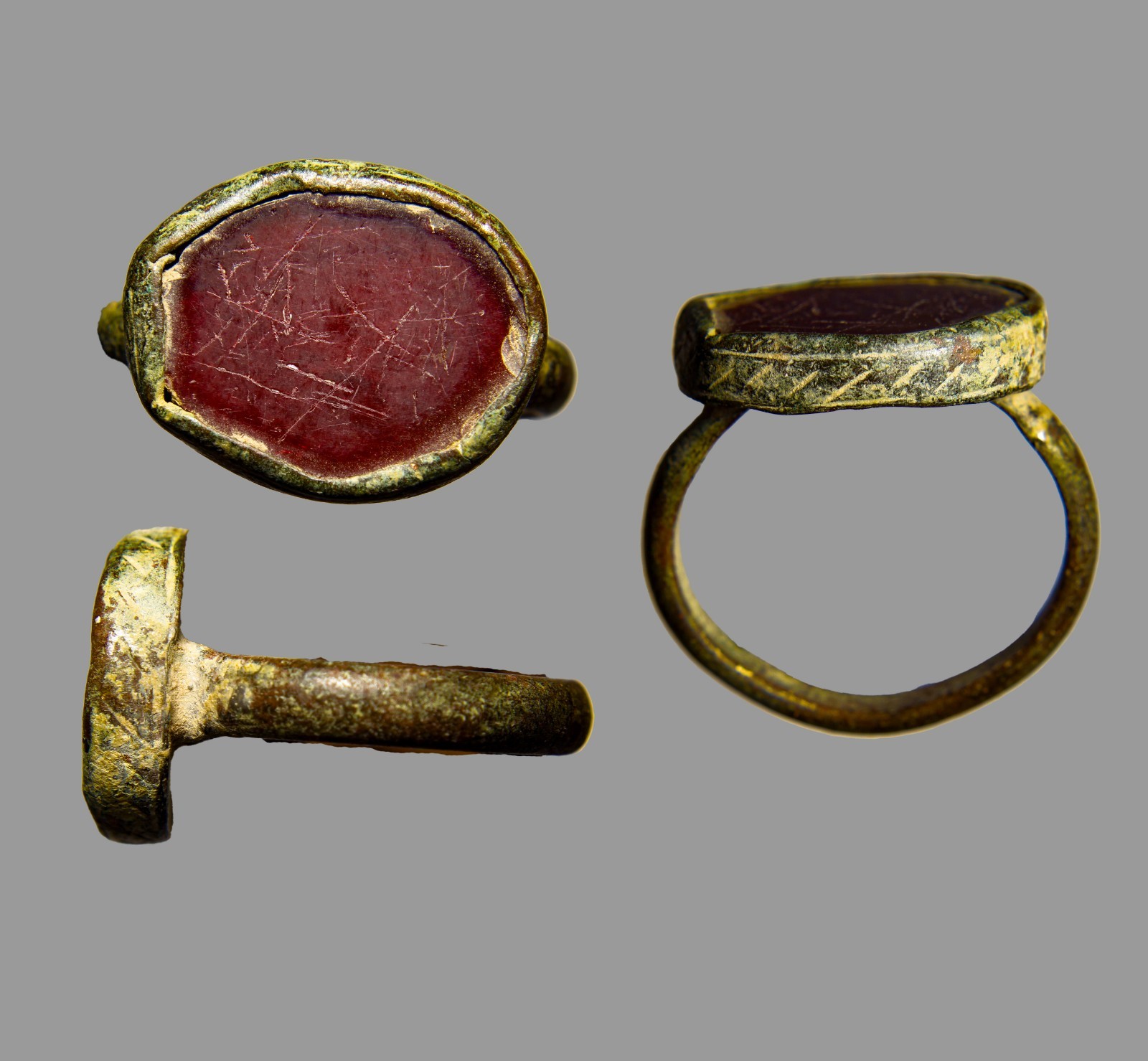 Antiquity 1100AD Crusader Jerusalem Silvered Bronze Ring Size 10.5 Red Stone COA