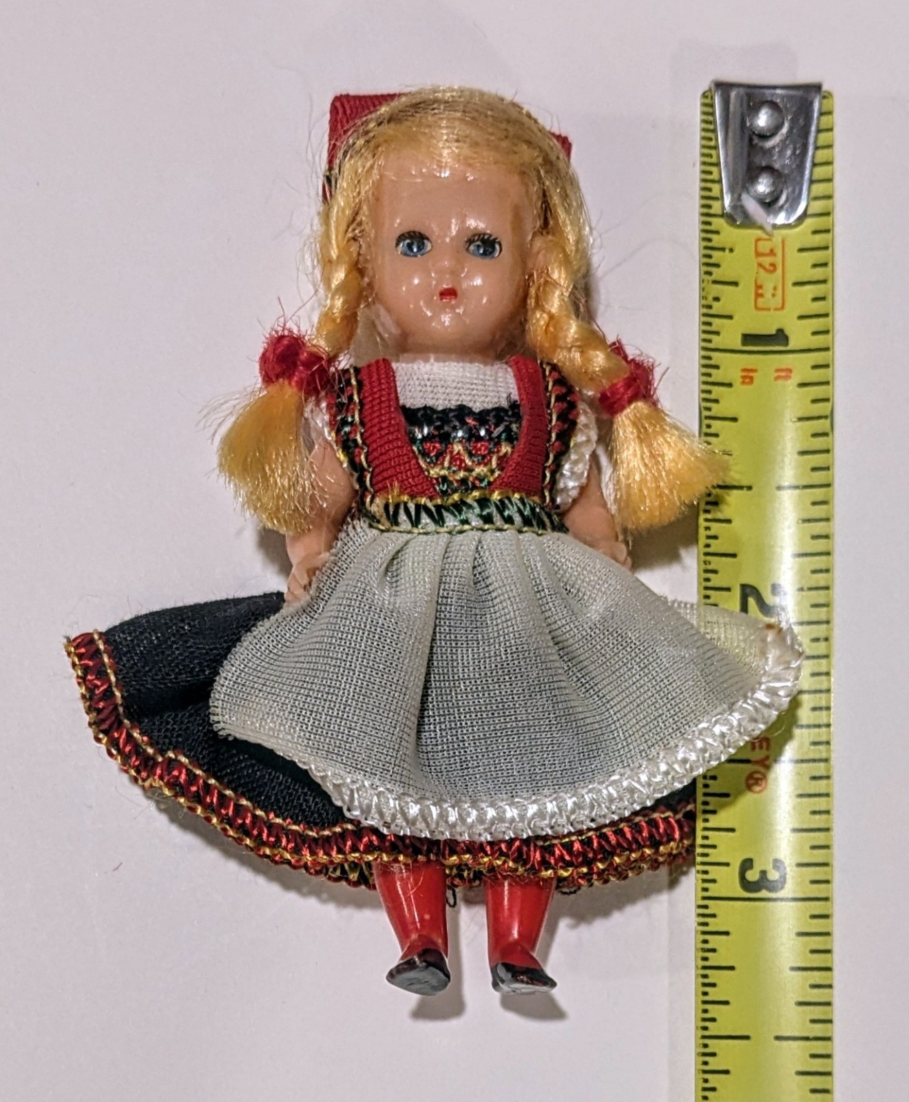 Vtg Bavarian Folk Pocket Souvenir Doll Blonde Hair Blue Eyes Jointed W Germany