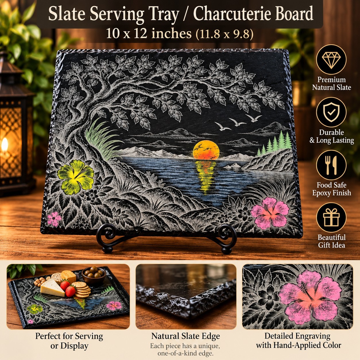Slate Laser Engraved Hand Painted Serving Tray/Charcuterie Board