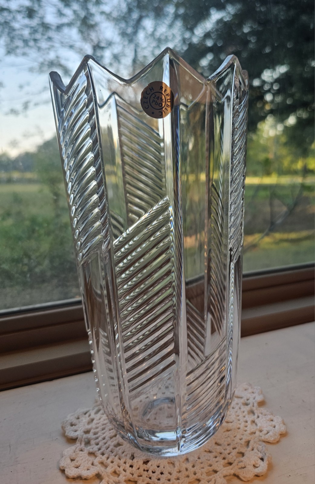 24% Lead Crystal Vase Art Deco Style Made in Czech Republic 10”T × 5\