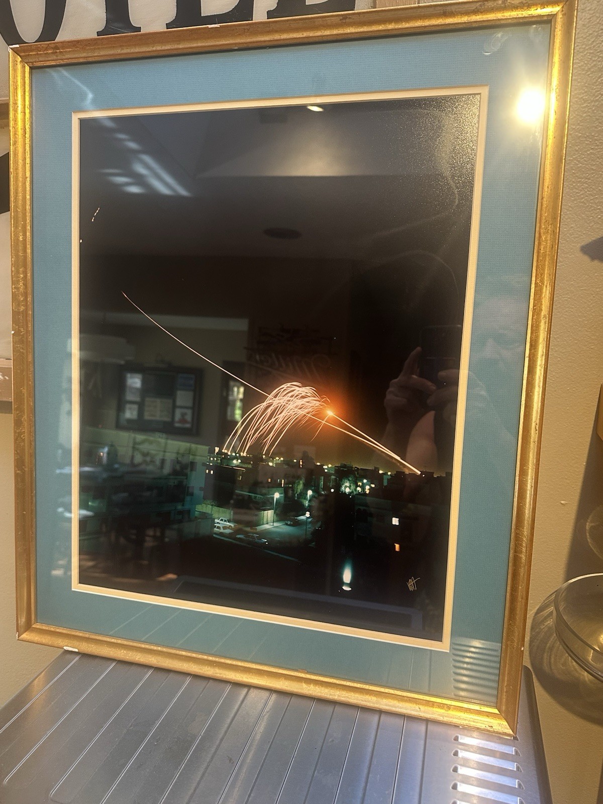 Signed War Photo Scud & Patriot Missiles Over Riyadh Desert Storm War Feb \