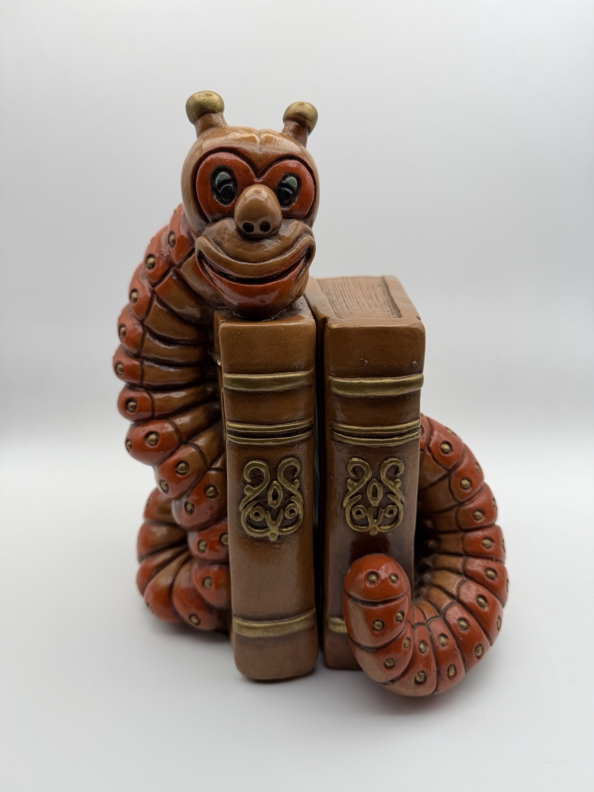 Bookworm Chalkware Bookends Vintage 1971 Progressive Art Products Orange