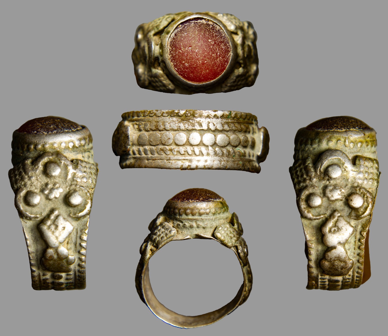 JERUSALEM FIND Ancient Crusader Silver Carnelian Ring Heraldic Cross 1200 AD